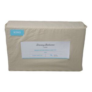 Tommy Bahama Home KING Washed Sheet Set Cotton Percale Island Crafted Beige